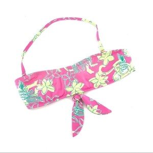 Lilly Pulitzer Pink Flower Printed Bandeau Halter Bathing suit Bikini Top